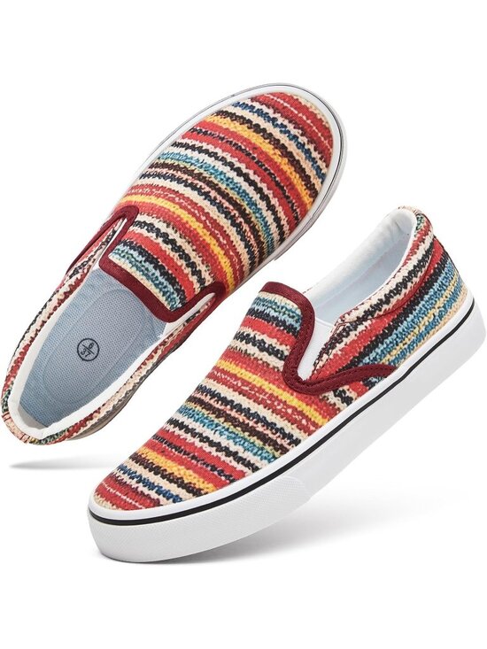Shoes - Women Boho Stripe Multi Comfortable Low Top Canvas Slip on Loafer Sneaker Shoes